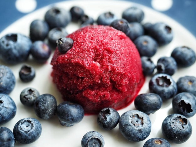 Blaubeereis mit Beeren closeup