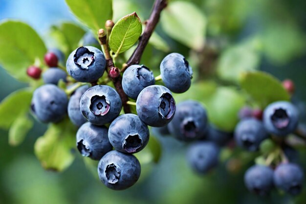 Foto blaubeeren auf einem zweig blaubeeren in einem zweig im garten die tiefe des feldes ist flach