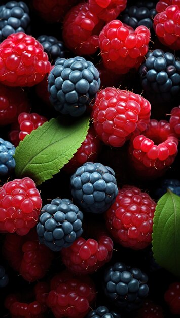 Blaubeeren, Himbeeren und Brombären, die von oben nach unten geschnitten wurden