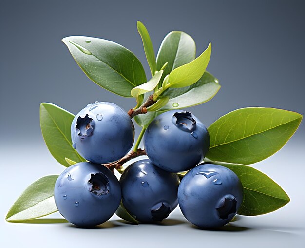 Blaubeeren mit Blättern auf weißem Hintergrund