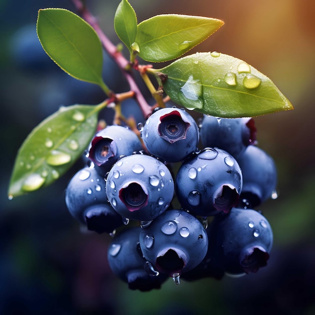 Blaubeeren mit Wassertropfen im Stil realistischer und hyperdetaillierter Darstellungen