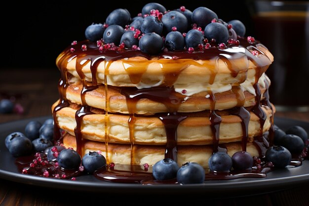 Blaubeeren Pfannkuchen auf brauner leichter Oberfläche ar c v