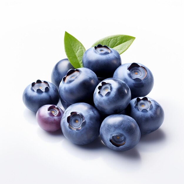 Blaubeergruppe von isolierten Blaubeeren, Schwarze Beeren, weißer Hintergrund