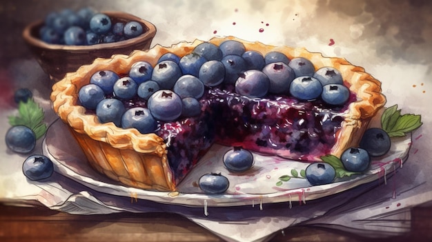 Blaubeerkuchen mit einem Stück herausgenommen