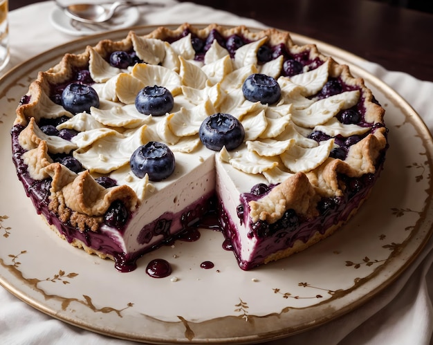 Blaubeerkuchen, serviert an einem schönen Tisch