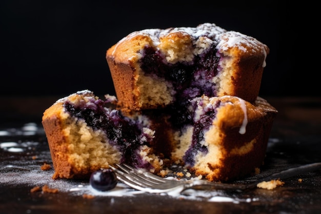 Blaubeermuffin mit einem Bissen herausgenommen