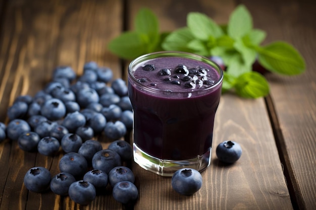 Blaubeersaft in einem Glas, KI-generiert