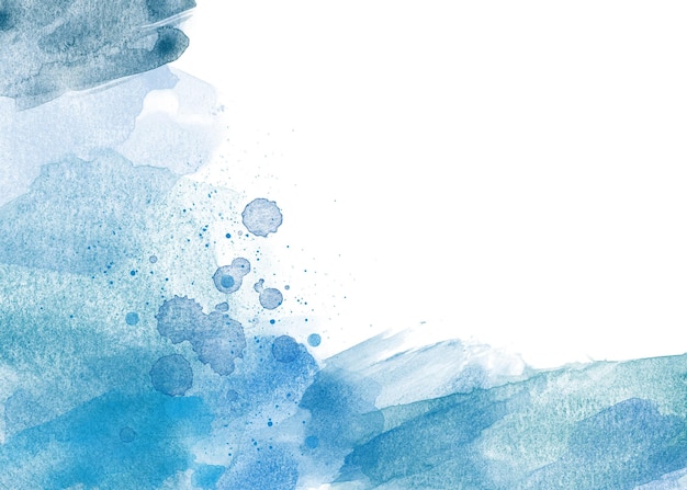 Blaue abstrakte Aquarell-Hintergrundgrenze auf Weiß mit Splash-Grunge-Punkten