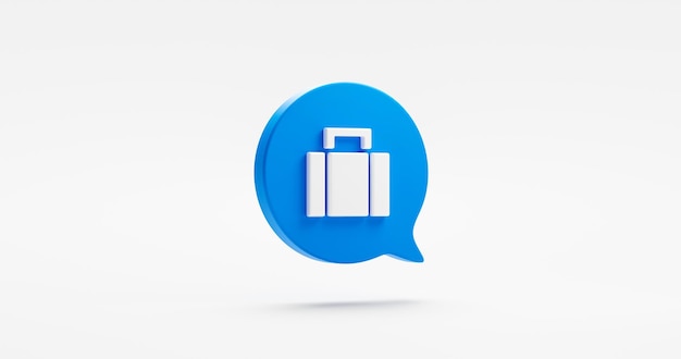 Blaue Aktentasche, Sprechblase, 3D-Symbol, isoliert auf weißem Hintergrund, Bürotasche, Geschäftsgepäck, Symbolkonzept oder Manager, Job, Service, Support, Management und professionelle Vertragsplanung, Versicherung