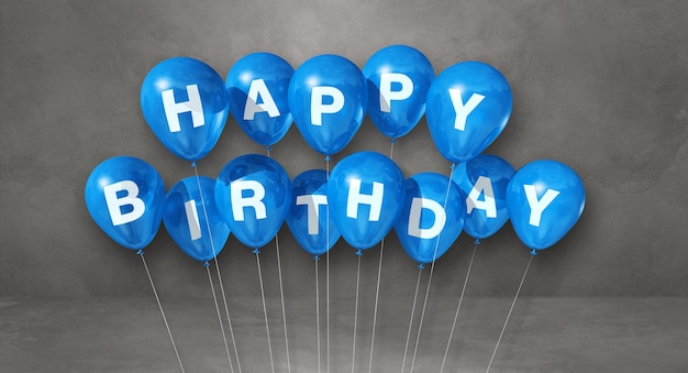 Blaue alles Gute zum Geburtstag-Luftballons auf einer grauen Oberflächenszene