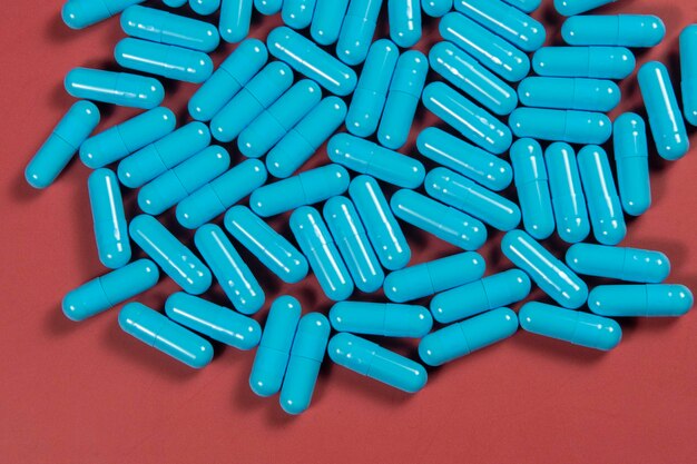 Blaue Antibiotikakapselpillen Textur Pharmaproduktion Globale Gesundheit Resistenz gegen Antibiotika