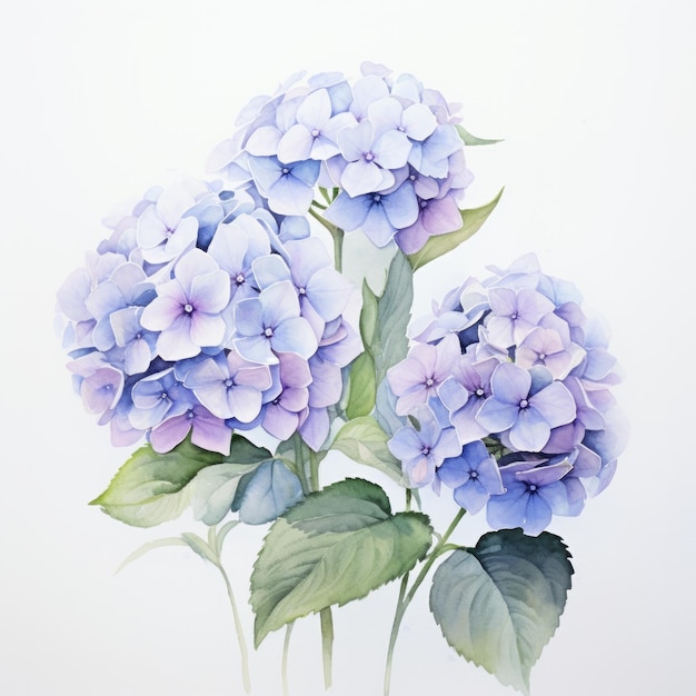 Blaue Aquarell-Hortensie-Blumenillustration auf weißem Hintergrund Blumenblüte-Konzept