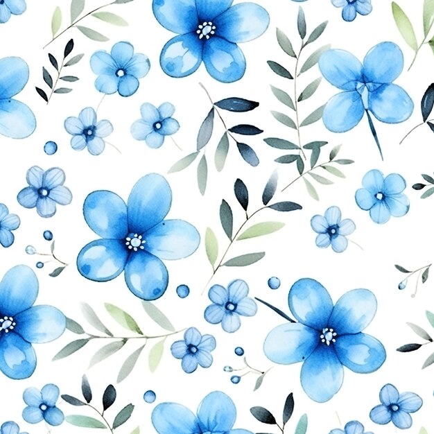 Blaue Aquarellblumen mit nahtlosem Hintergrundmuster