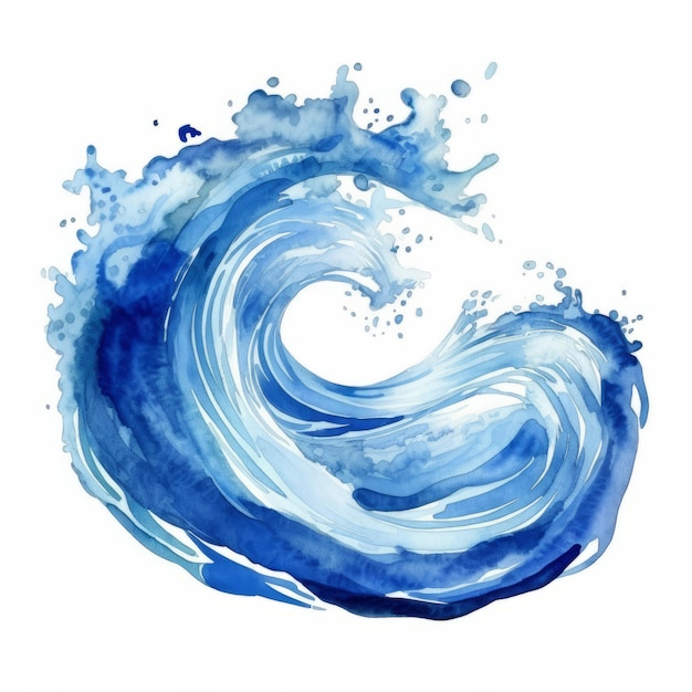 Blaue Aquarellwelle isoliert auf weißem Hintergrund. Handgezeichnete Illustration