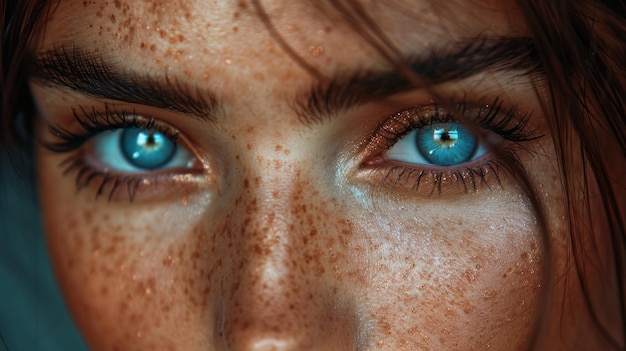 Blaue Augen Make-up auf einem wunderschönen Gesicht Perfekte Haut lange Wimpern Make-up-Konzept Isoliert auf schwarzem Hintergrund