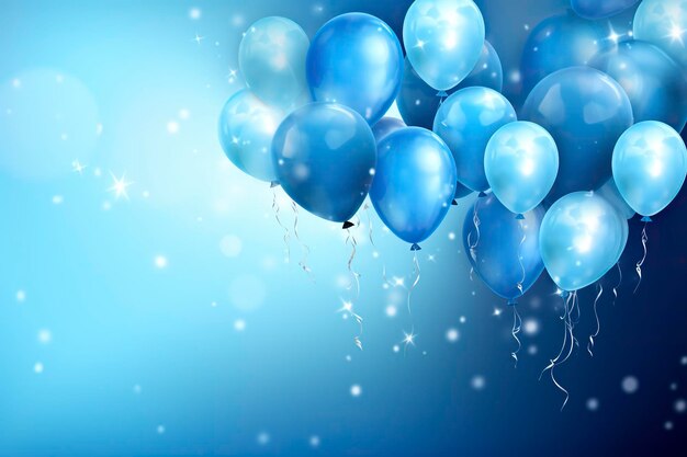 Blaue Ballons mit Bokeh auf blauem Hintergrund
