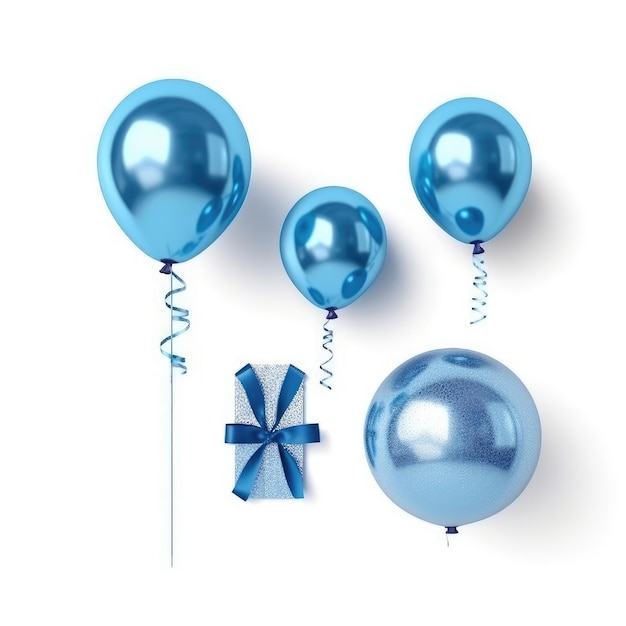 Blaue Ballons mit dem Wort "x" drauf.