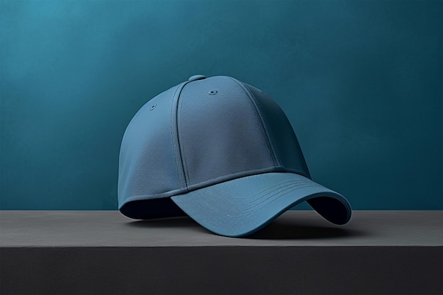 Blaue Baseballkappe auf grauem Hintergrund