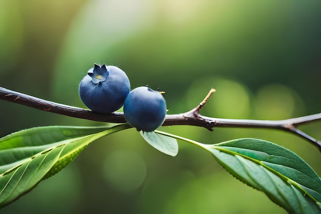 Blaue Beeren an einem Zweig mit abgeschnittenen Blättern.