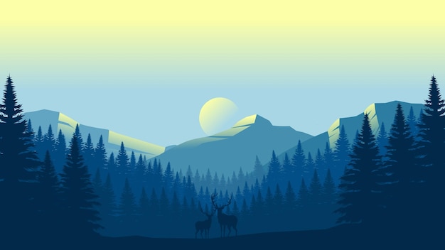 Blaue Berglandschaftstapete in einem minimalistischen flachen Designstil