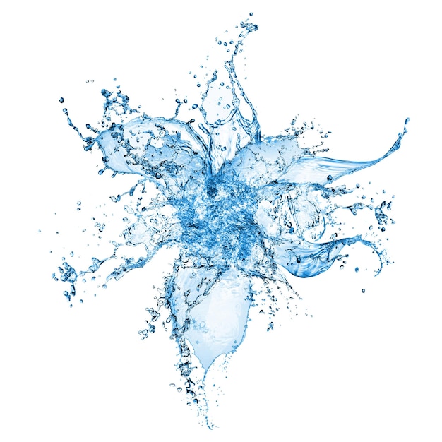 Foto blaue blume aus wasserspritzern isoliert auf weißer oberfläche