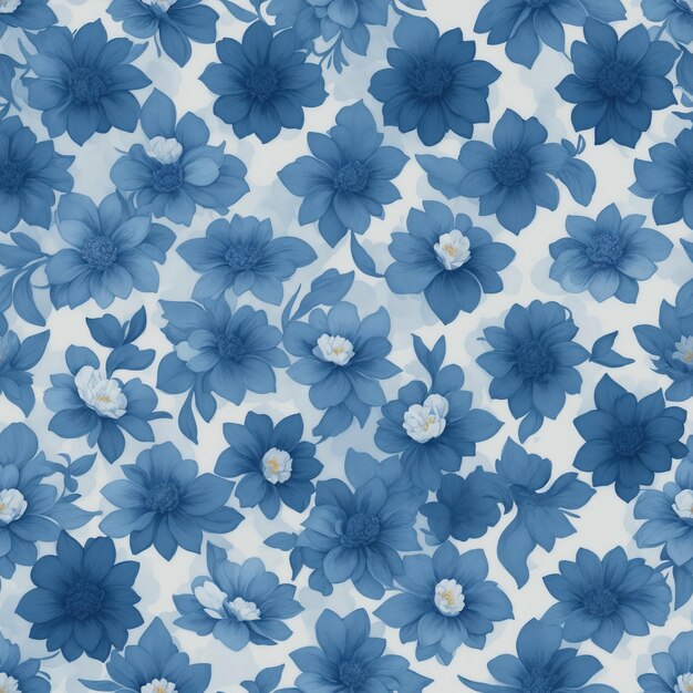 Foto blaue blumen aquarell nahtloses musterdesign mit hintergrund