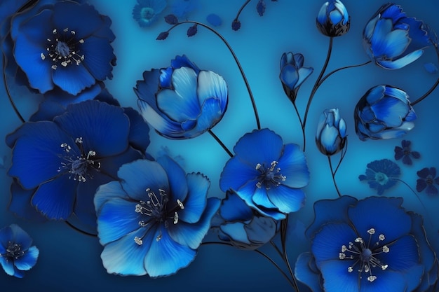 Blaue Blumen auf blauem Grund