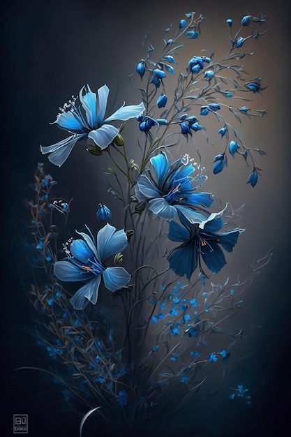 Blaue Blumen auf dunklem Hintergrund