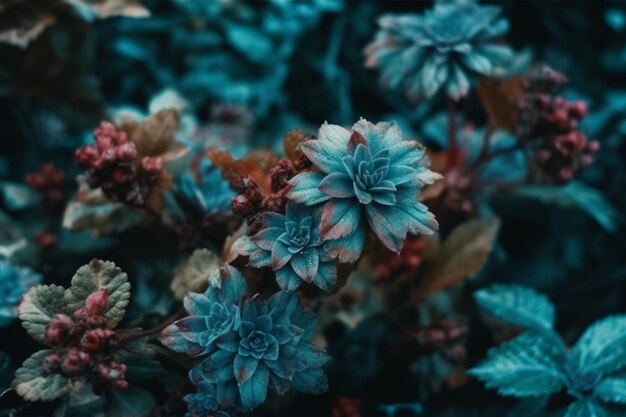 Blaue Blumen im Dunkeln