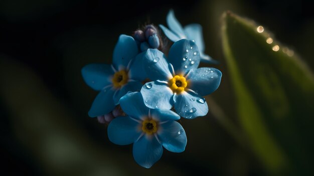 Blaue Blumen im Regen