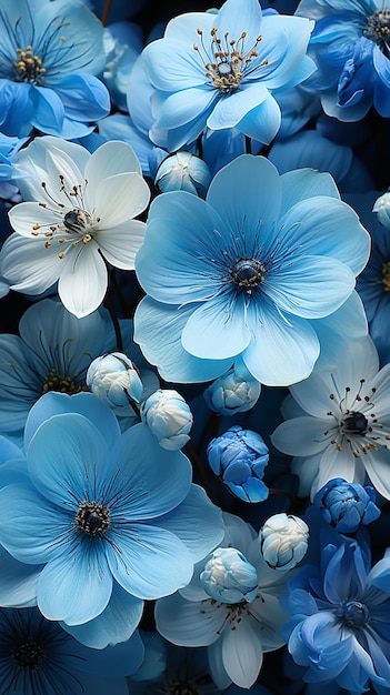 Blaue Blumen in einer Vase mit der Aufschrift „blau“