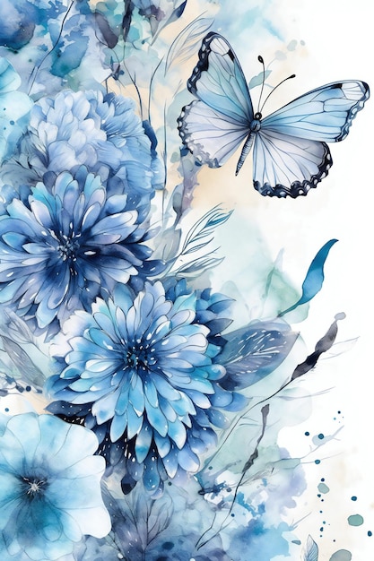 Blaue Blumen mit einem Schmetterling