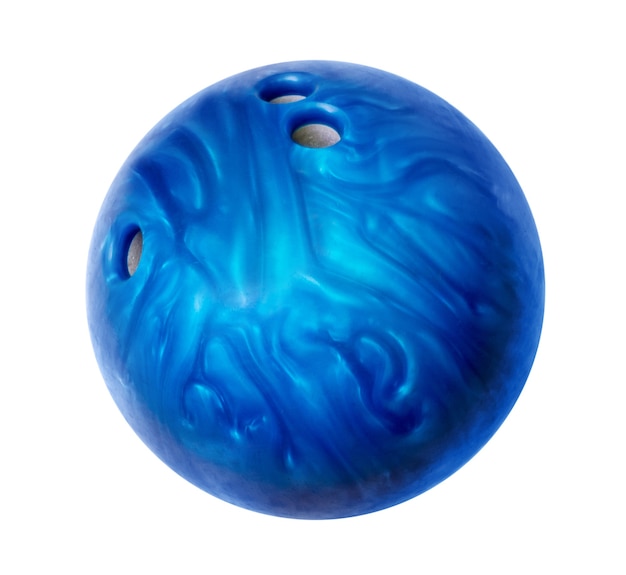 Foto blaue bowlingkugel isoliert auf weiß
