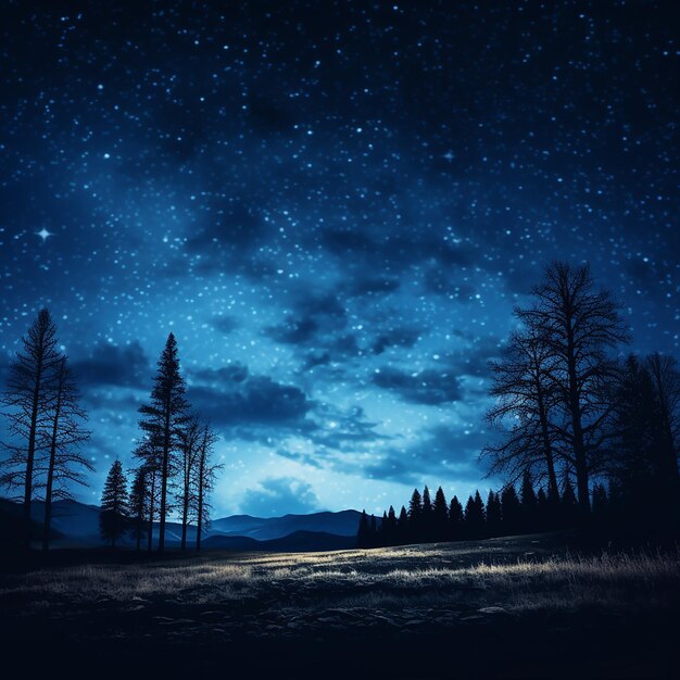 Foto blaue dunkle nacht mit sternen am himmel