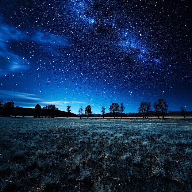 Foto blaue dunkle nacht mit sternen am himmel