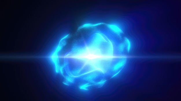 Blaue Energie magische Kugel runde Hightech digitale Kugel Kern von Lichtstrahlen Wellen Linien