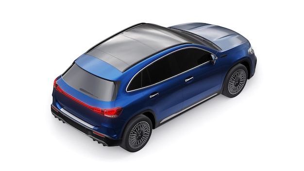 Blaue Familie innovatives Elektro-SUV-Auto auf weißem Hintergrund 3D-Rendering