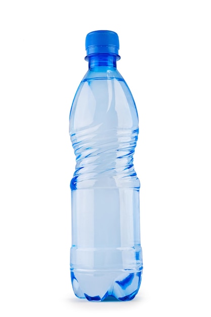Blaue Flasche Wasser isoliert auf weißem Hintergrund