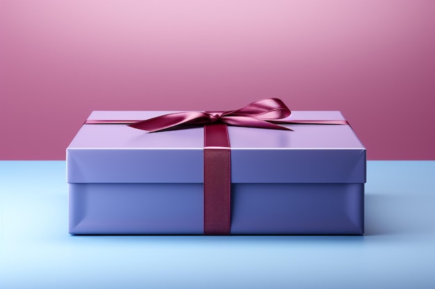 blaue Geschenkbox auf rosa Hintergrund