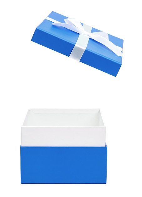 Blaue Geschenkbox mit weißem Band