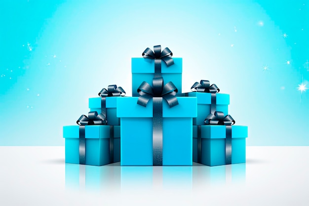 Blaue Geschenkboxen für Cyber Monday auf blauem Hintergrund