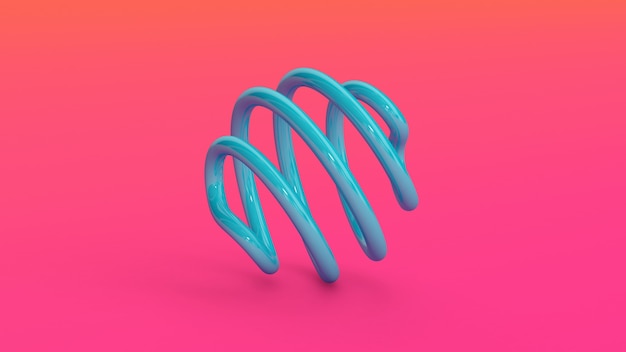 Blaue glänzende Spirale. Rosa Hintergrund. Abstrakte Illustration, 3d rendern.