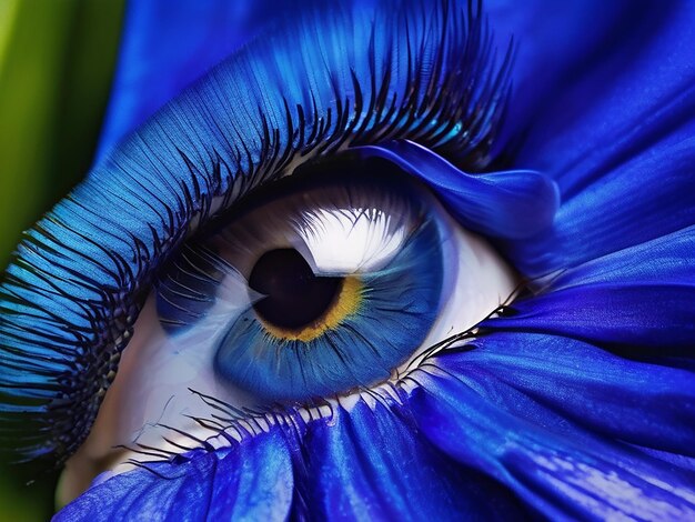 Blaue Iris lebendige Farben glänzende Augenbissen Eleganz in einer Nahaufnahme