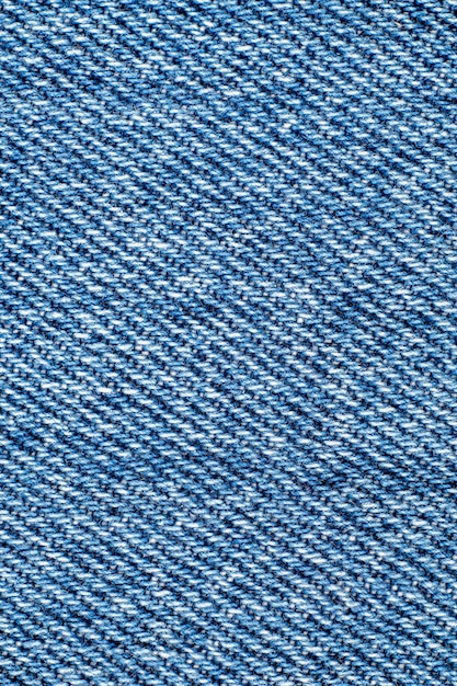 Blaue Jeans-Textur, Nahaufnahme, Diagonalmuster aus Stoff