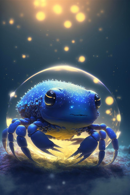 Blaue Krabbe sitzt in einer generativen Blase