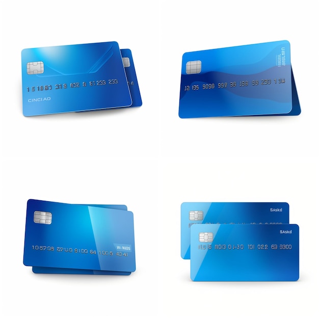 Blaue Kreditkarte vorne und hinten isoliert auf weißem Hintergrund