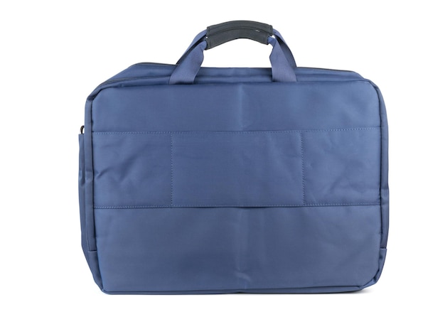 Blaue Laptoptasche lokalisiert auf einem weißen Hintergrund. Zubehör für Ihren Laptop.