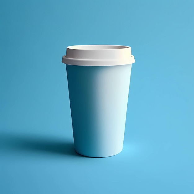 Blaue leere Kaffeetasse auf der blauen Hintergrundmodellschablone