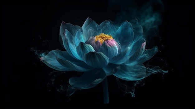 Blaue Lotusblume auf schwarzem Hintergrundgenerative KI