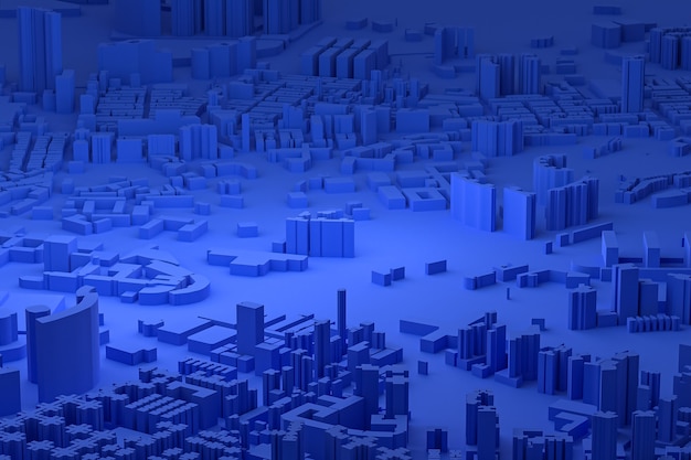 Blaue Luftaufnahme von Stadtgebäuden 3D-Rendering blauer Kartenhintergrund